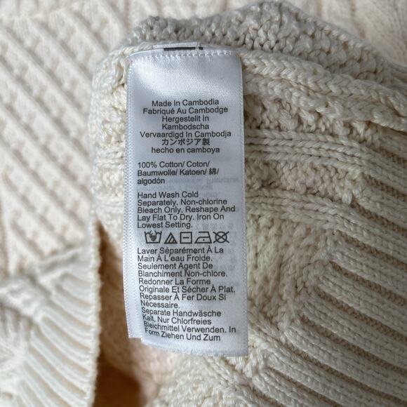 J. Crew Cable-knit puff-sleeve crewneck sweater Cream, size XS, 100% cotton - Picture 6 of 7